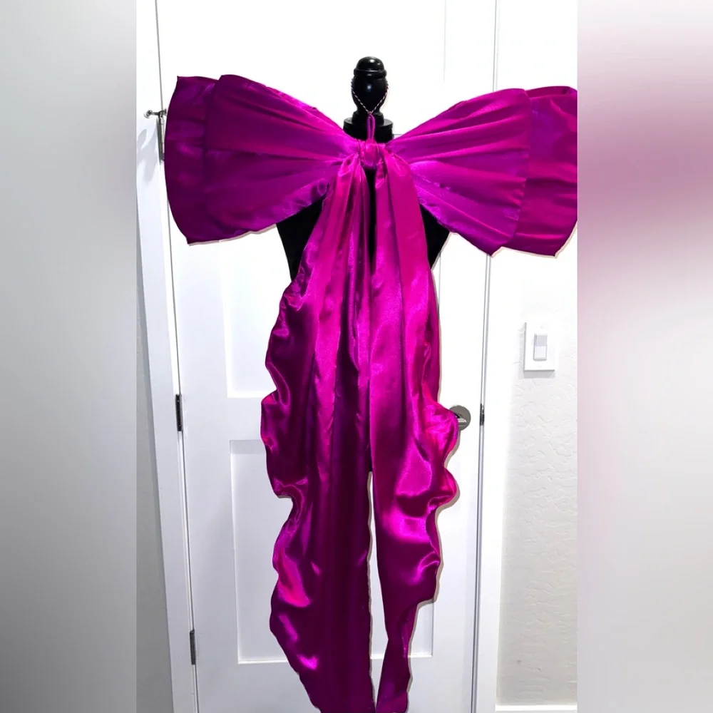 Anthropologie Pink Satin Bow Christmas Tree Topper 53”x32”